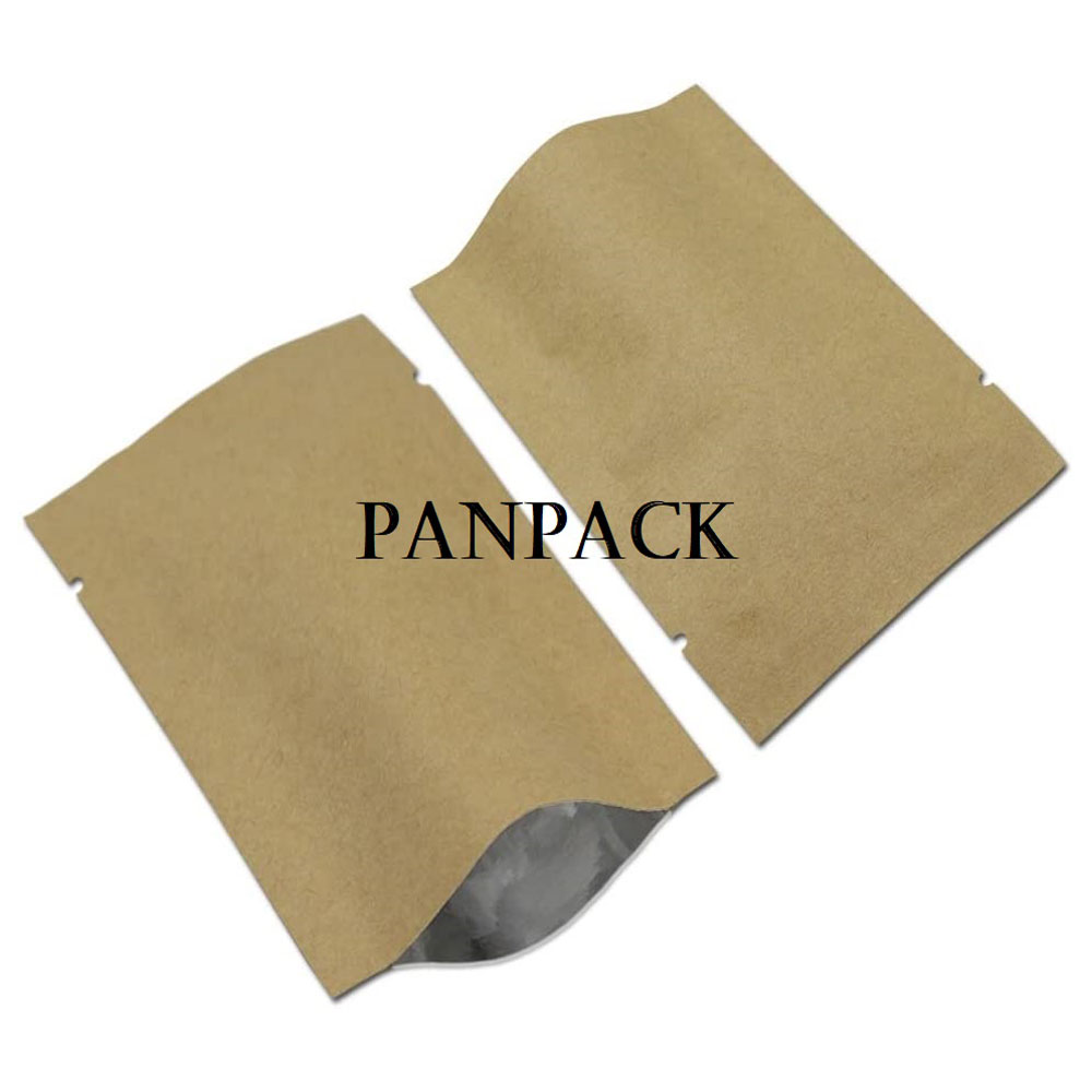 Brown Kraft Paper Side Seal Pouches With Foil Layer Inside