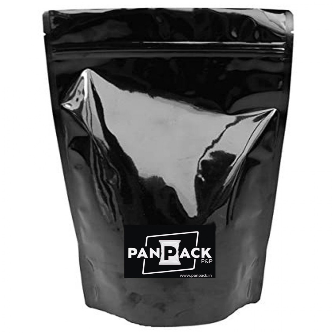 GLOSSY COLORED PLAIN POUCHES STANDY ZIPPER METALLIC BLACK