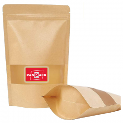 PLAIN POUCHES BROWN KRAFT PAPER STANDY ZIPPER WITH RECTANGLE WINDOW